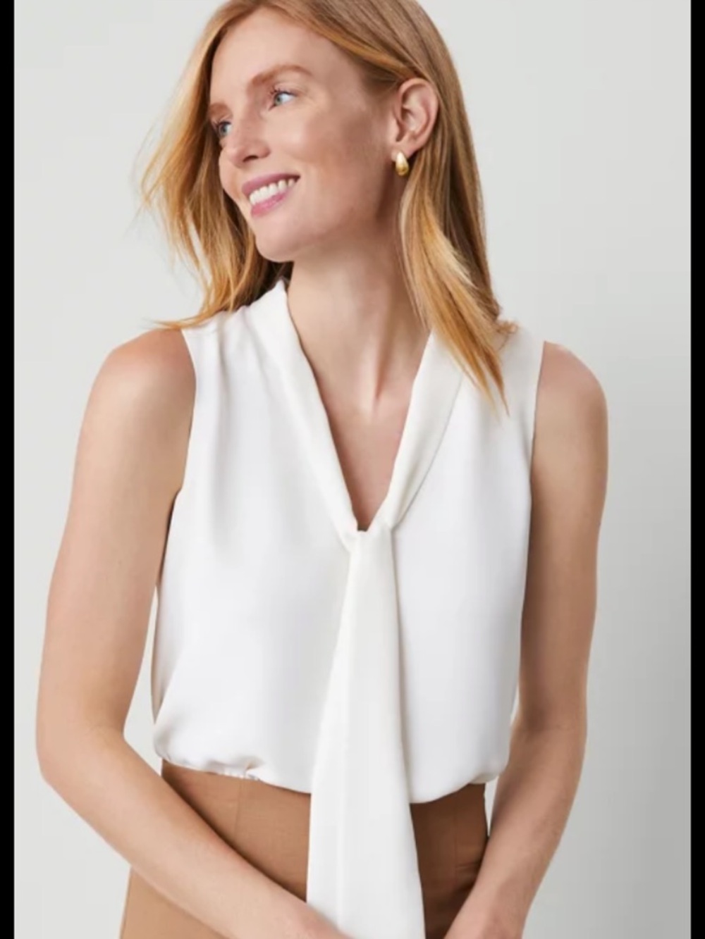 Ann Taylor Sleeveless Tie-Neck Blouse - White